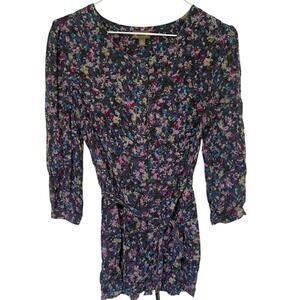 Anthropologie Fei Womens Fairy Grunge Floral Silk Top‎ Size 2 Dark Romantic Belt